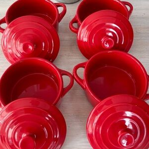 NWT Set of Four Wildly Delicious Petite Maison Red Premium Stoneware Ramekins.